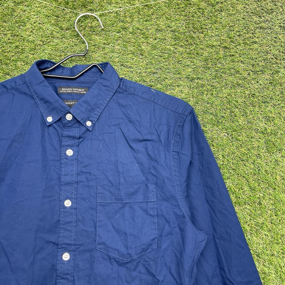 Banana Republic Dress Shirt Mens Medium Grant Fit Supima Cotton Navy Blue NWOT